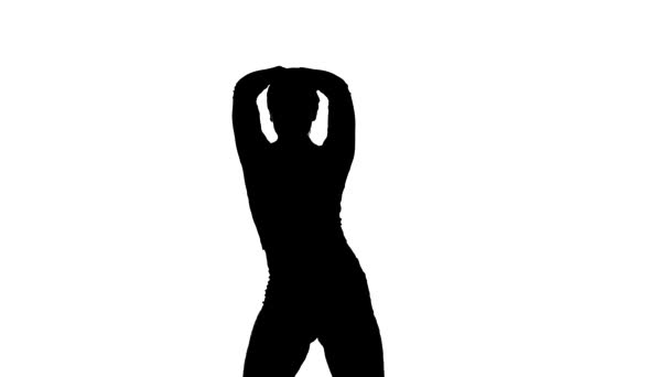 Zwart Silhouet Een Witte Achtergrond Jong Sensueel Mooi Meisje Danser — Stockvideo
