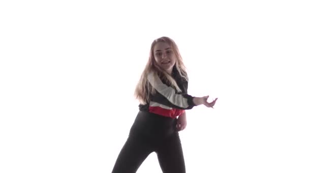 Привлекательная Танцовщица Современном Стиле Выступающая Студии Хип Хоп Уличный Танец — стоковое видео