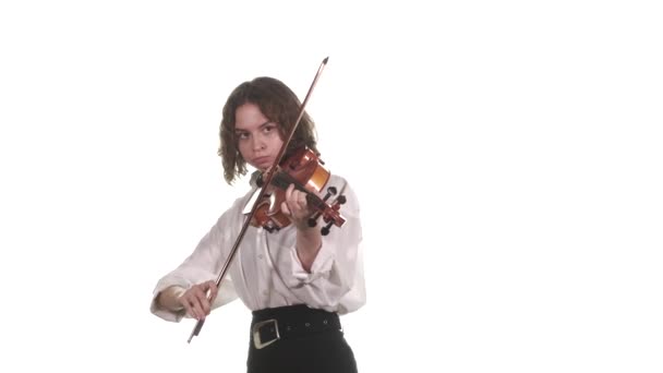 Medelhög Bild Ung Musiker Kvinna Vit Blus Spelar Den Klassiska — Stockvideo