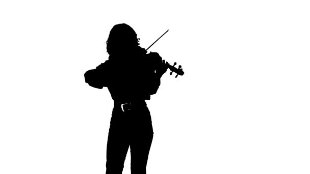 Plan Chemin Une Jeune Femme Talentueuse Jouant Violon Classique Silhouette — Video