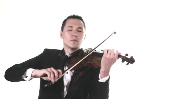 Νεαρός Βιολονίστας Βιρτουόζος Σμόκιν Ερμηνεύει Μια Αργή Μελωδία Ένα Κλασικό — Αρχείο Βίντεο
