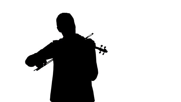 Silhouette Noire Sur Fond Blanc Jeune Homme Jouant Violon Classique — Video