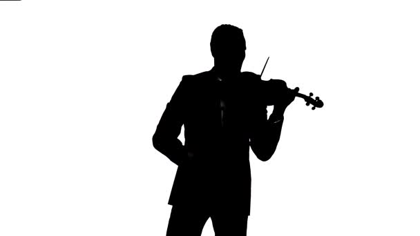 Giovane Violinista Maschile Suona Violino Classico Silhouette Nera Sfondo Bianco — Video Stock