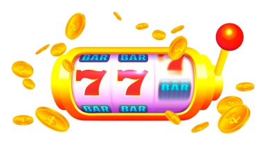 Beyaz Arka Planda İzole Edilmiş Bozuk Paralarla Spin ve Win Slot Makinesi