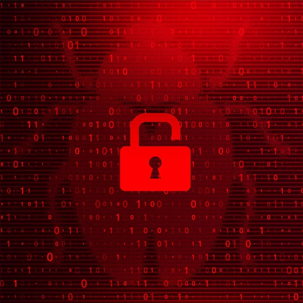 Código binario digital en rojo oscuro BG con bloqueo — Archivo Imágenes Vectoriales