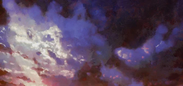 Céu de noite místico bonito com nuvens Moody Pintura — Fotografia de Stock