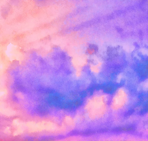 Purple Sky met wolken Expressieve Pastel Color Painting — Stockfoto