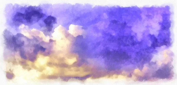 Céu Beatiful com Nuvens Watercolor Pintura em Papel — Fotografia de Stock