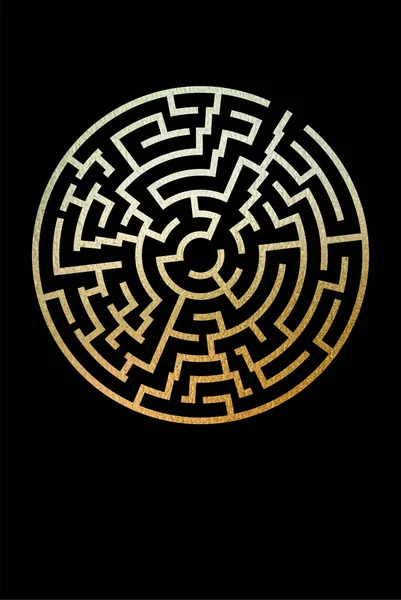 Cartaz mínimo com labirinto de círculo. Design de vetores com textura dourada — Vetor de Stock