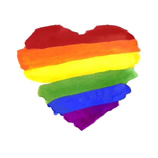 Drapeau de Ranbow rayé coloré peint à la main aquarelle avec forme de coeur — Image vectorielle