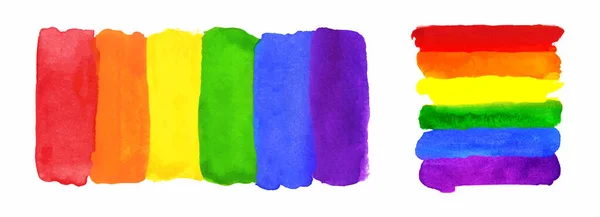 Acuarela pintada a mano colorido rayado Ranbow Flag Set — Vector de stock
