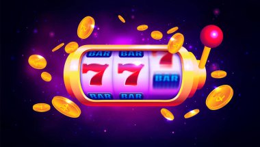 Spin and Win Slot Machine. Trendy Casino Design with Space Background clipart