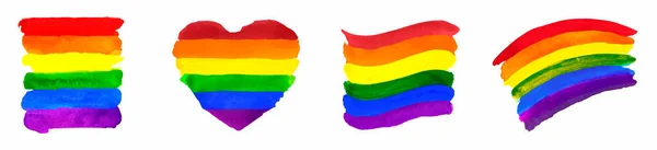 Acuarela pintada a mano colorido rayado Ranbow Flag Set — Vector de stock