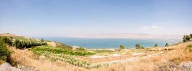 View of fields and orchards overlooking Israels Sea of Galilee as seen from Poriya Illit clipart
