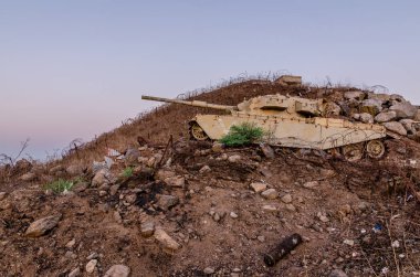 Tel Saki İsrail Golan Tepeleri üzerinde Yom Kippur Savaşı sırasında kullanılan açığa alınan İsrail Centurion tankı 