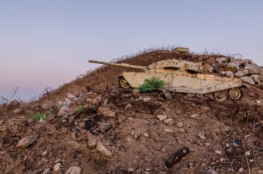 Decommissioned Israeli Centurion tank used during the Yom Kippur War at Tel Saki on the Golan Heights in Israel  clipart