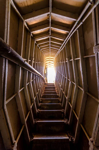 Looking up at the light from inside the bunker on Mount Bental in Israel