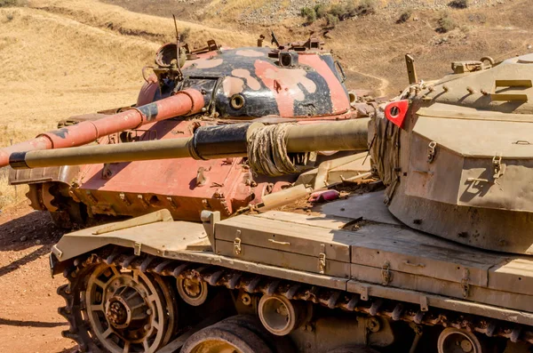 Tanque T62 Sírio Enfrentando Tanque Centurião Israelense Vale Das Lágrimas — Fotografia de Stock