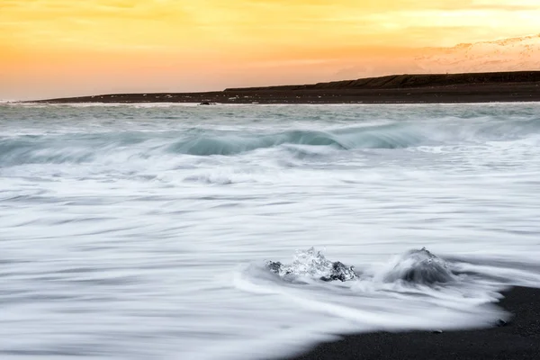 Západ Slunce Nad Bloky Ledu Zlomil Ledovce Diamond Beach Černé — Stock fotografie