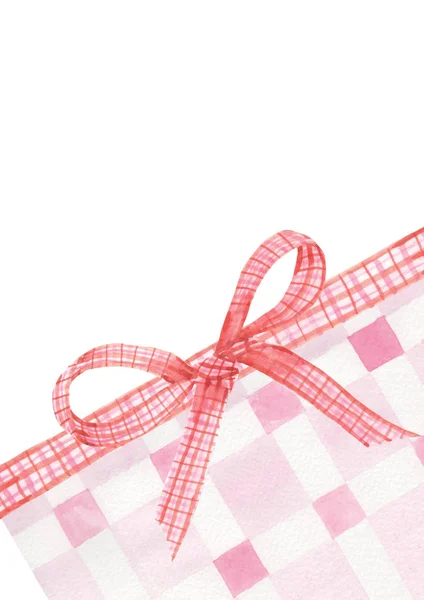 Рожеві Акварельні Банти Стрічки Рожевому Білому Візерунку Тартановим Пледом Ізольовані — стокове фото