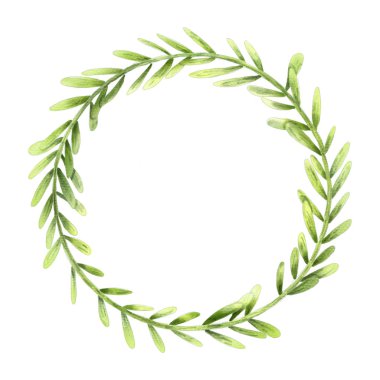 Yaprağın suluboya çerçevesi. Botanik süs konsepti. Tebrik kartı, sevgililer günü kartı, düğün kartı ile benzersiz dekorasyon için izole illüstrasyon. Kırpma yolu dahil.