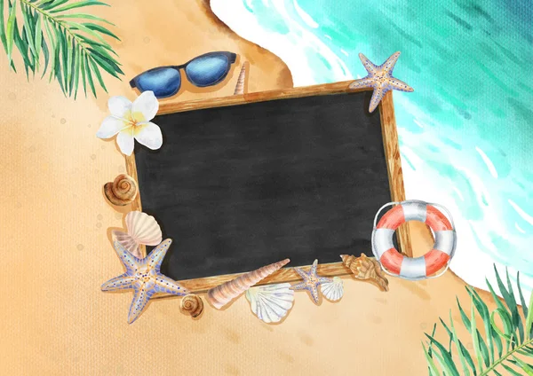 Watercolor Painting Background Blank Chalkboard Add Your Text Space Summer — Stock Photo, Image