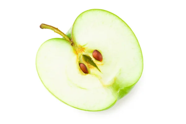 Moitié Pomme Verte Isolée Sur Fond Blanc — Photo