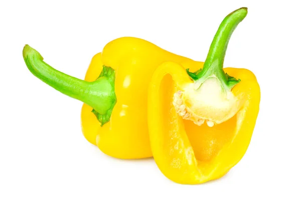Gele Zoete Paprika Met Plakjes Geïsoleerd Witte Achtergrond — Stockfoto
