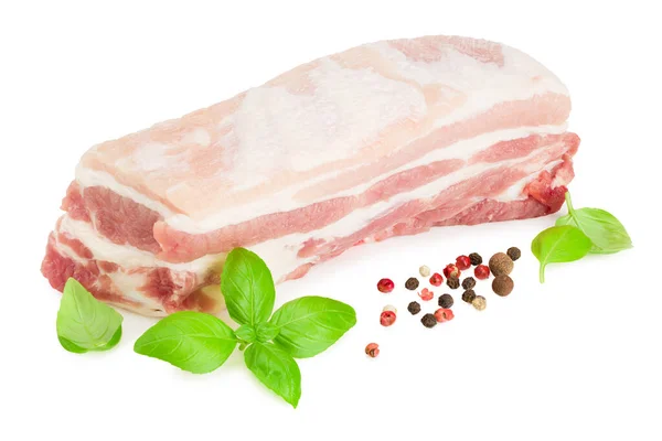 Raw Pork Ribs Basil Peppercorns Isolated White Background — Stock Photo, Image