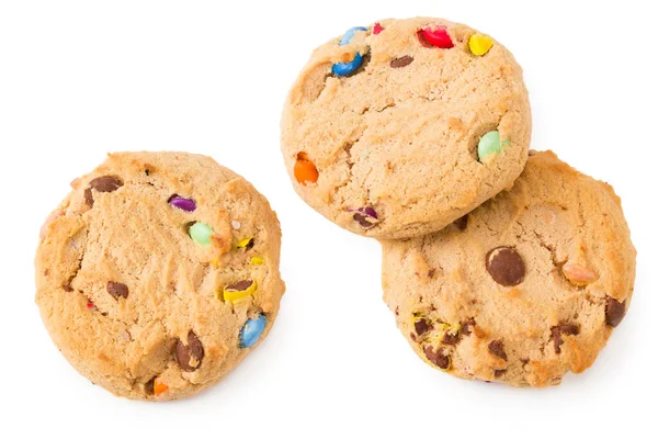 Chokolade Chip Cookies Isoleret Hvid Baggrund Søde Kiks Topvisning - Stock-foto