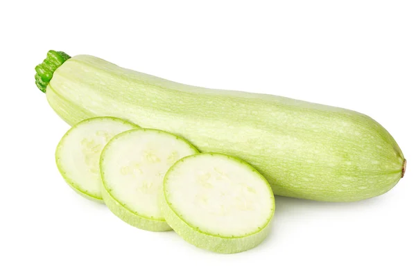 Zucchine Verdi Fresche Midollo Con Fette Isolate Fondo Bianco — Foto Stock