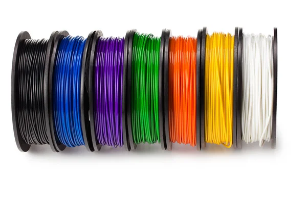 Filament Noir Bleu Vert Violet Orange Jaune Blanc Pour Imprimante Photo De Stock