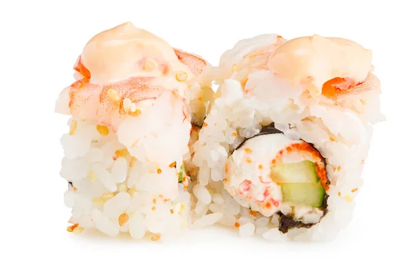 Sushi Roll Kalifornia Mięsem Krabowym Awokado Ogórek Izolowany Białym Tle — Zdjęcie stockowe