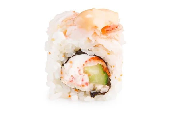 Sushi Roll Califórnia Com Carne Caranguejo Abacate Pepino Isolado Fundo — Fotografia de Stock