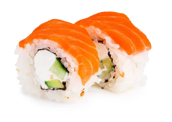 Rolo Sushi Filadélfia Com Salmão Abacate Cream Cheese Sobre Fundo — Fotografia de Stock