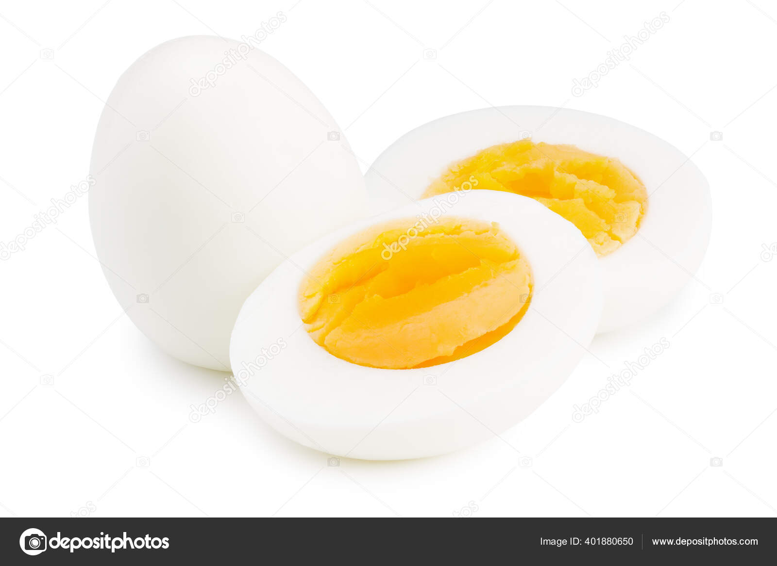 Single Whole Boiled Egg Halved Egg Isolated White Background Stock