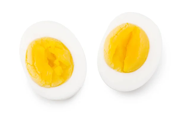 半分のゆで卵は白い背景に隔離されています トップ表示 — ストック写真