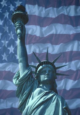 Arka planda Amerikan ulusal bayrak ile özgürlük heykeli