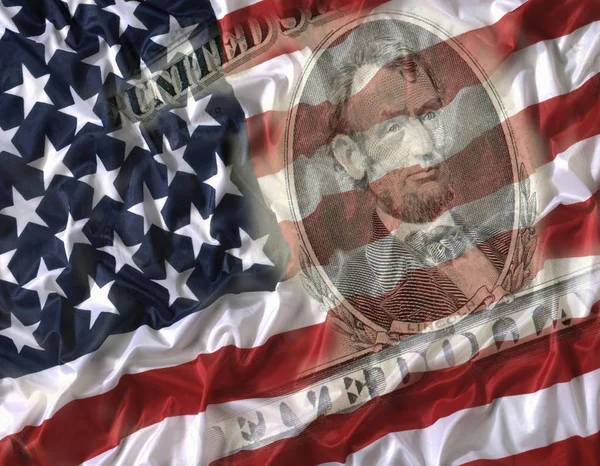 Pięć Dolara Amerykańska Flaga Narodowa — Zdjęcie stockowe