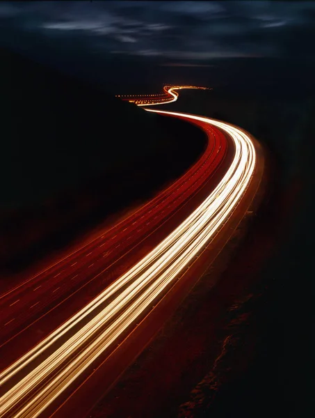 Light Trails Motorway Night — Stock Photo, Image