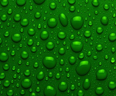 Yeşil yüzeyinde sıvı damlacıkları