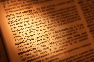 Sözlük sayfası Word alfabe tanımı gösterilen kapat