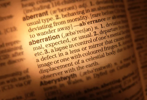 Close Dictionary Page Showing Definition Word Aberration — Stock Photo, Image