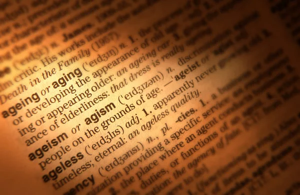 Close Dictionary Page Showing Definition Word Agism — Stock Photo, Image