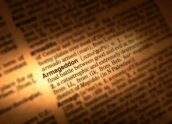 Cerrar Página Diccionaria Mostrando Definición Palabra Armagedón —  Fotos de Stock