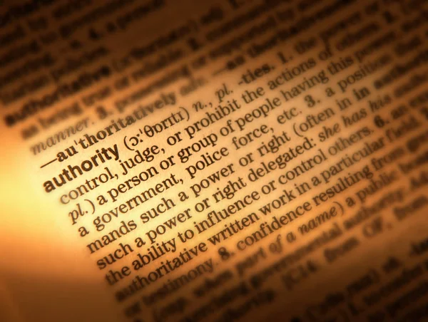 Close Dictionary Page Showing Definition Word Authority — Stock Photo, Image