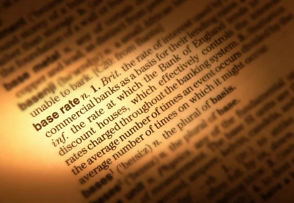 Cerrar Página Diccionaria Mostrando Definición Tasa Base Palabras — Foto de Stock