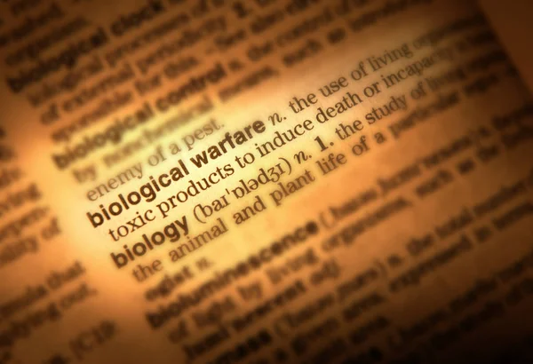 Close Dictionary Page Showing Definition Words Biological Warfare — 图库照片