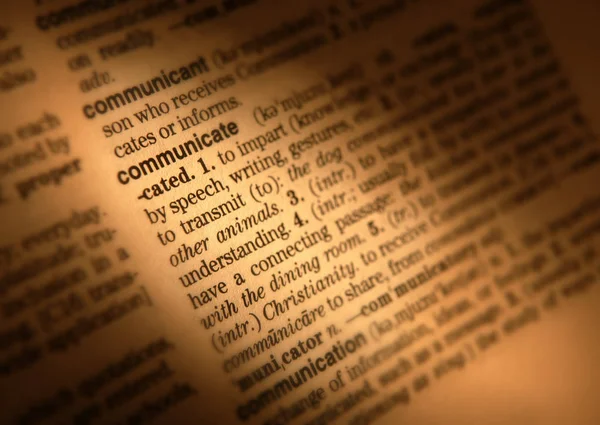 Close Dictionary Page Showing Definition Word Communicate — Stock Photo, Image
