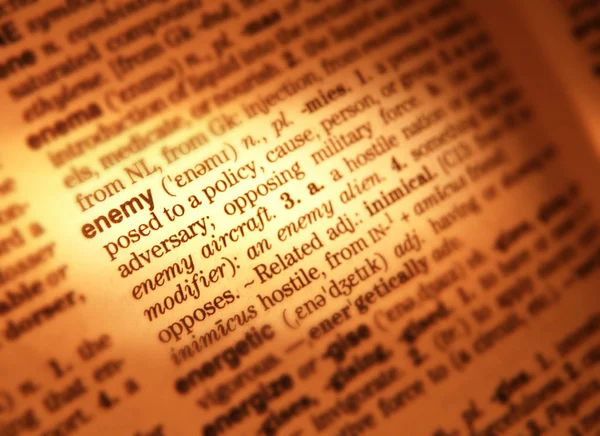 Close Dictionary Page Showing Definition Word Enemy — Stock Photo, Image